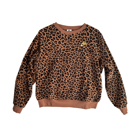Nike Tops - Nike Leopard Print Sweatshirt Women Small Brown Crewneck Fleece Pullover